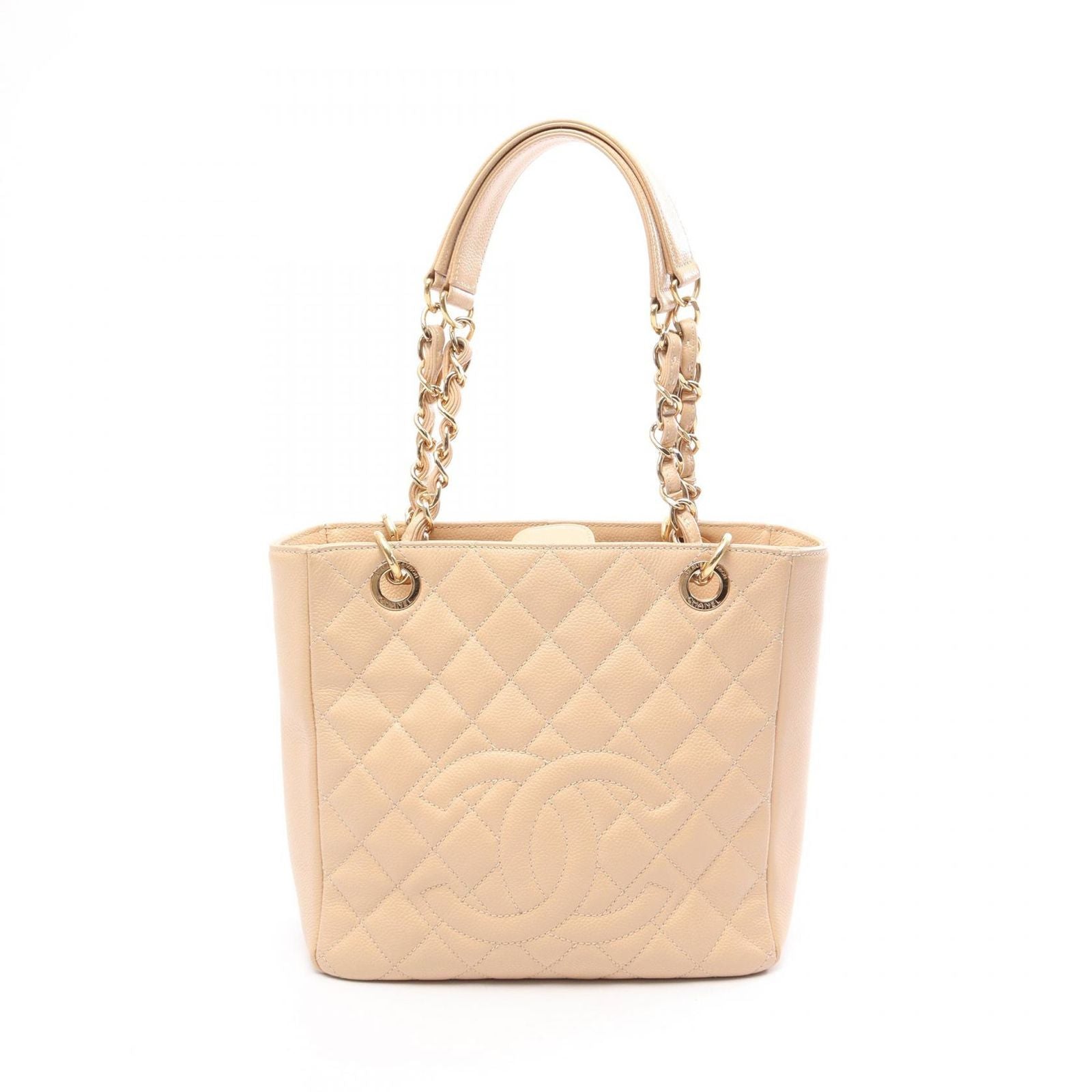 Chanel Tote Quilted Petite Shopping PST Beige Caviar Leather Chain