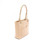 Chanel Tote Quilted Petite Shopping PST Beige Caviar Leather Chain — view 2