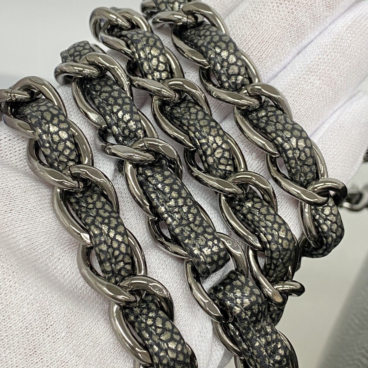 Chanel Chain Tote Quilted Caviar Leather Gray Silver — view 9