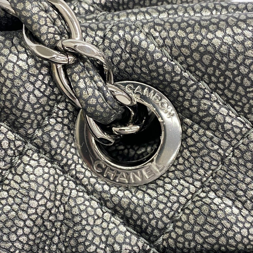 Chanel Chain Tote Quilted Caviar Leather Gray Silver — view 8