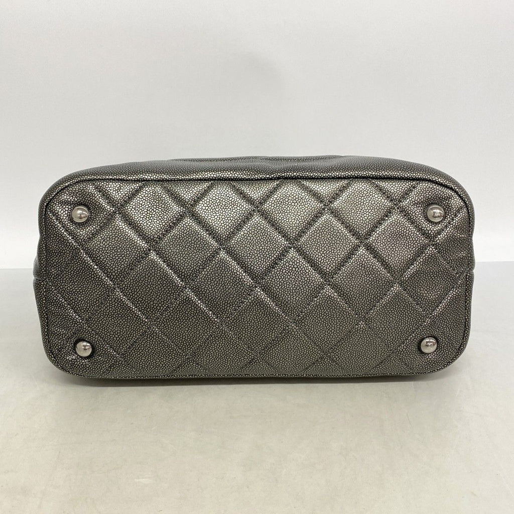 Chanel Chain Tote Quilted Caviar Leather Gray Silver — view 3