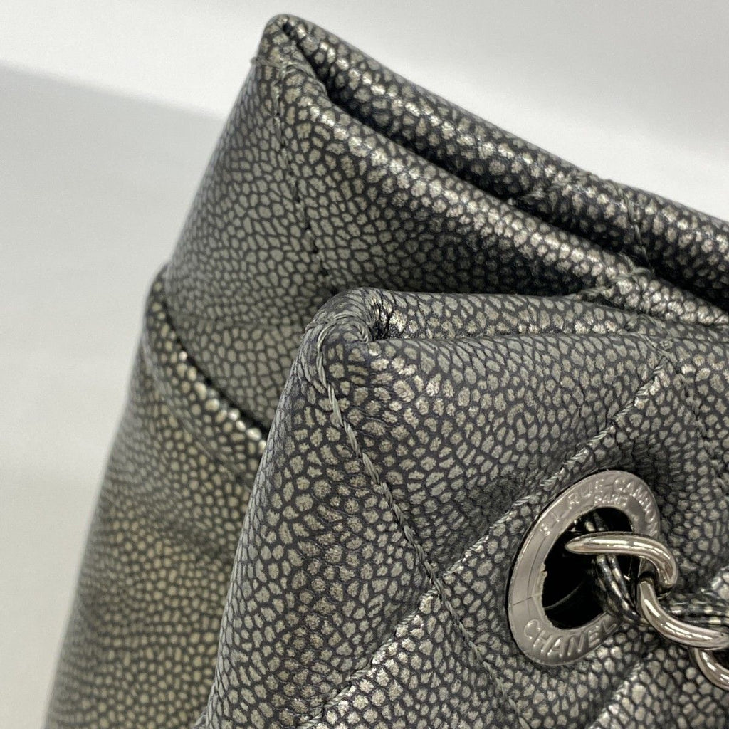 Chanel Chain Tote Quilted Caviar Leather Gray Silver — view 6