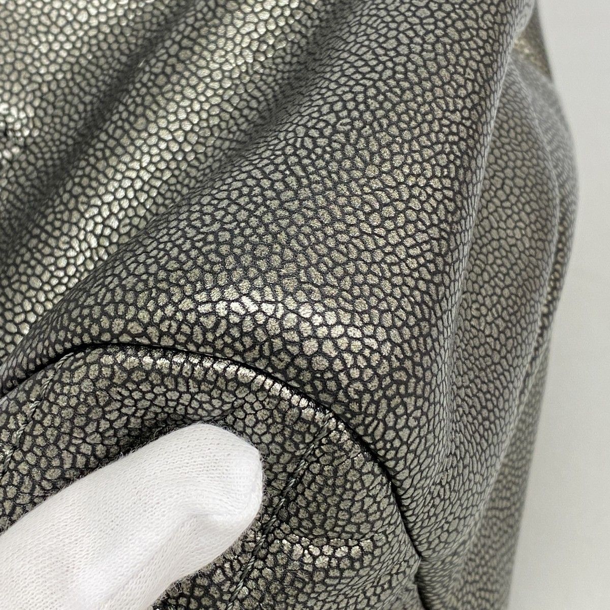 Chanel Chain Tote Quilted Caviar Leather Gray Silver — view 7