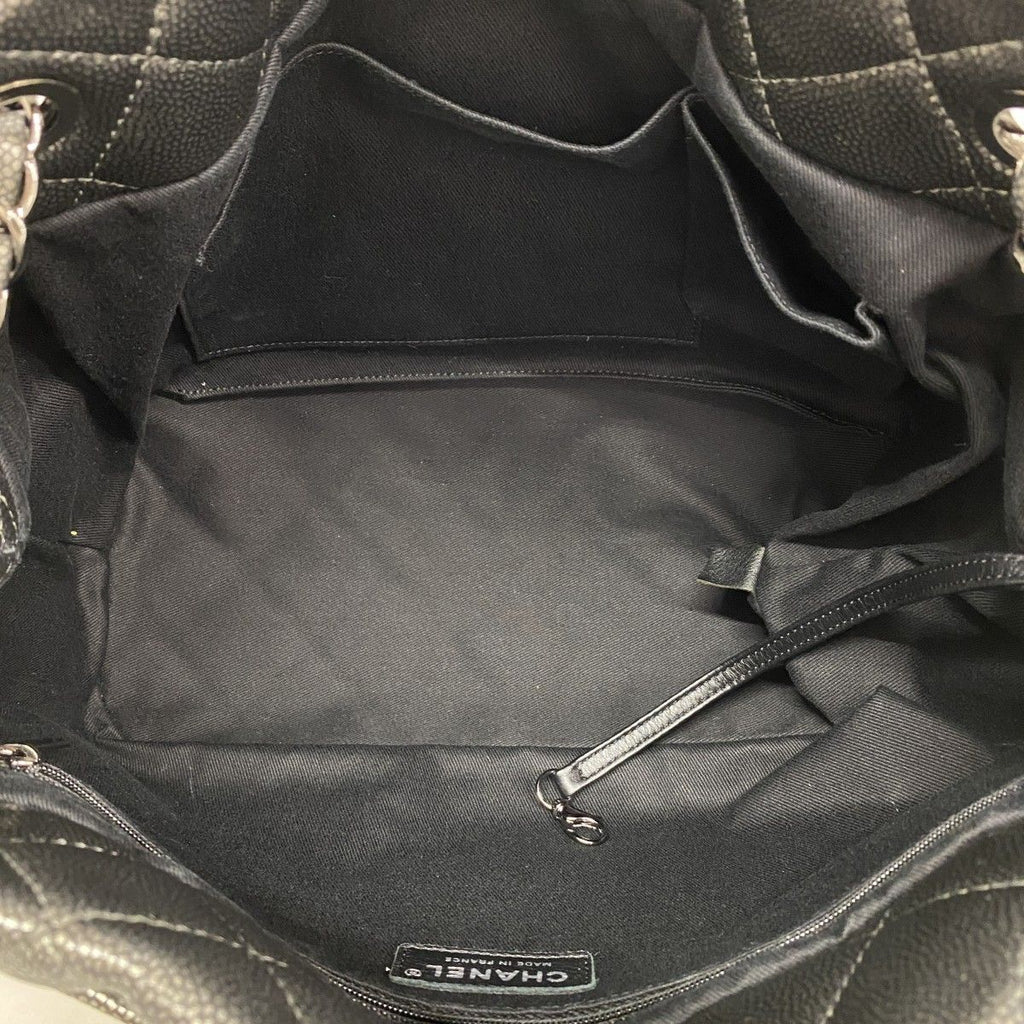 Chanel Chain Tote Quilted Caviar Leather Gray Silver — view 4