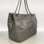 Chanel Chain Tote Quilted Caviar Leather Gray Silver — view 2