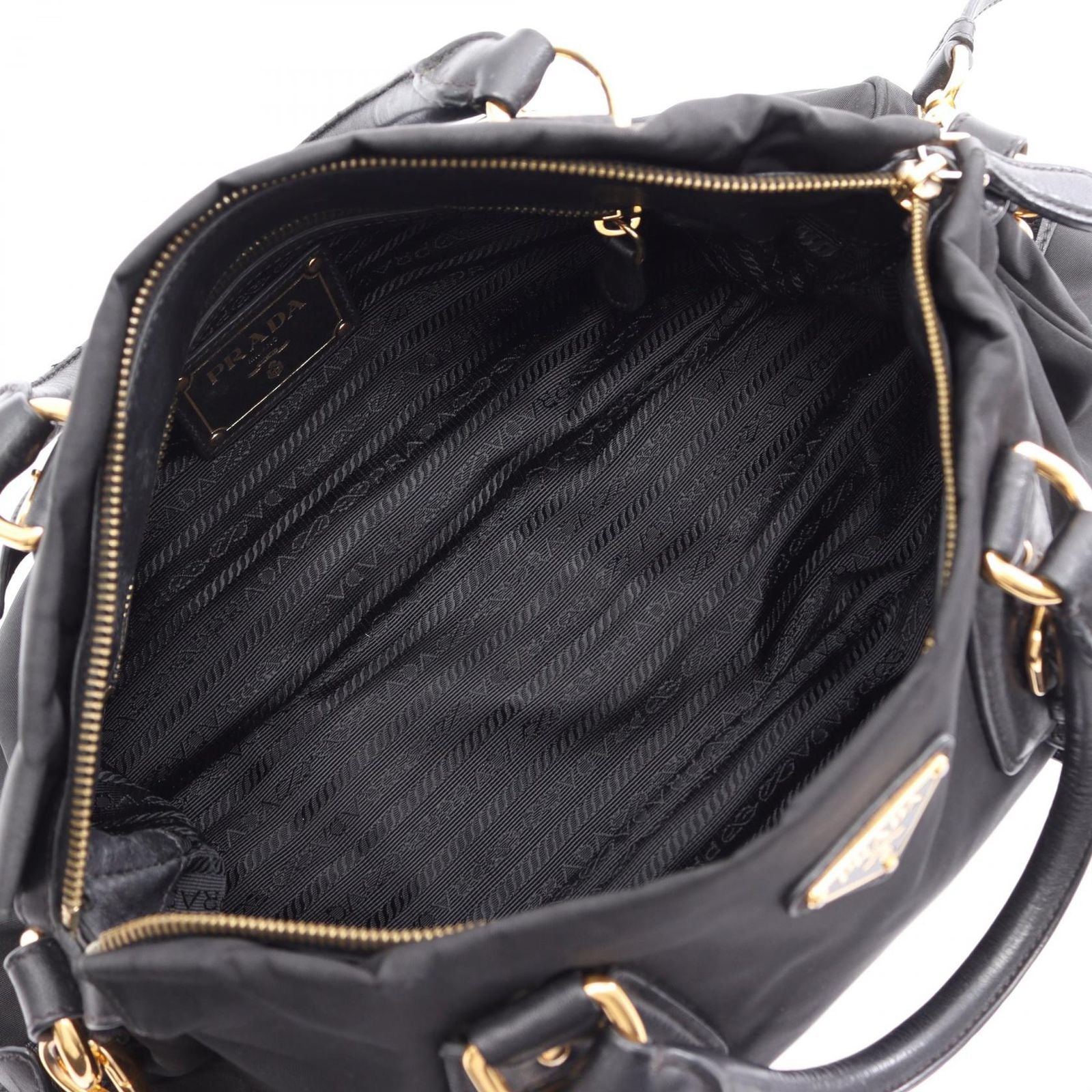 Prada Handbag Tessuto Calf Triangle Plate 2-Way Black Nylon Leather Logo — view 3