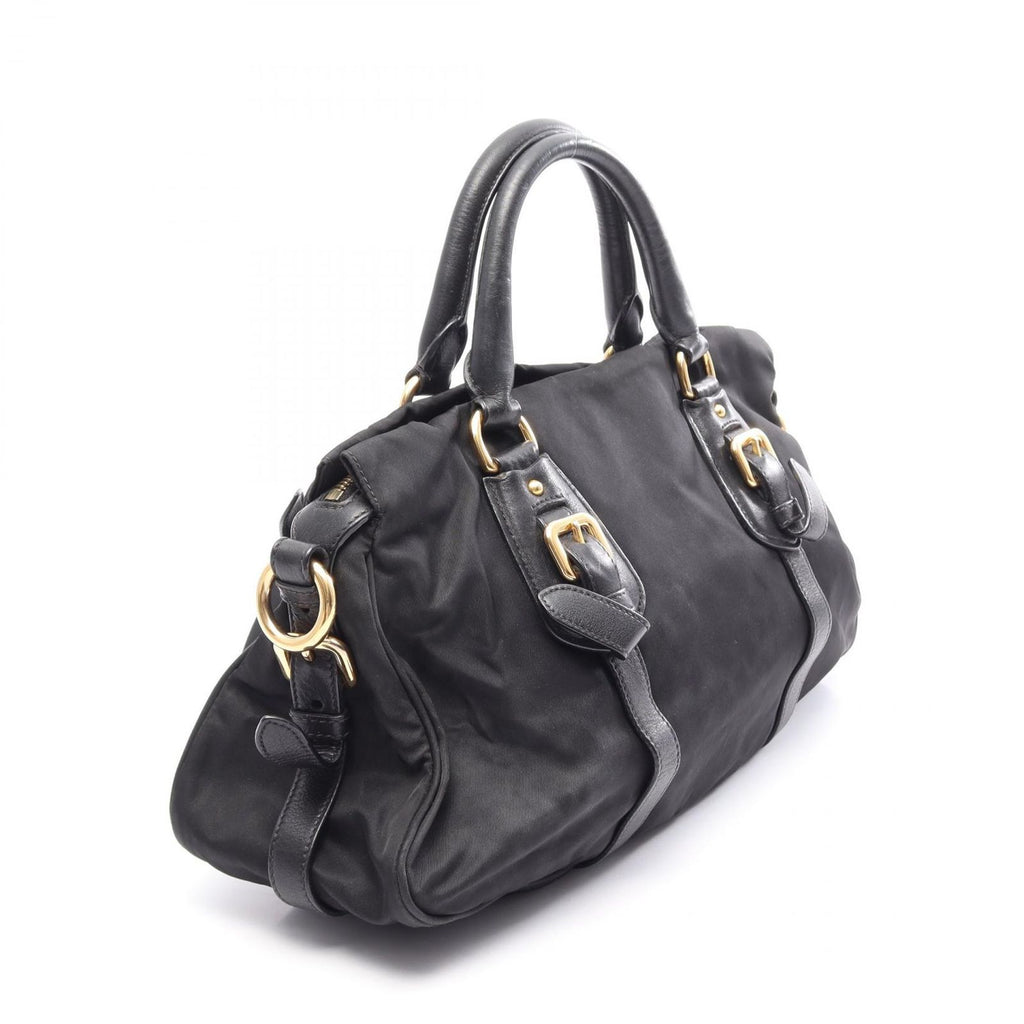 Prada Handbag Tessuto Calf Triangle Plate 2-Way Black Nylon Leather Logo — view 2