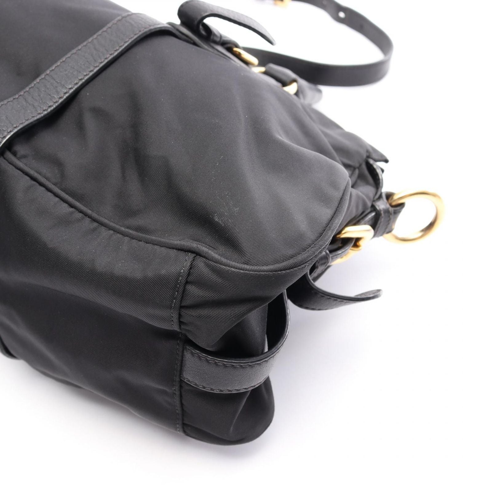 Prada Handbag Tessuto Calf Triangle Plate 2-Way Black Nylon Leather Logo — view 5