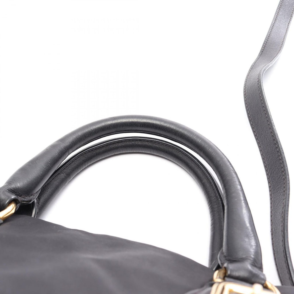 Prada Handbag Tessuto Calf Triangle Plate 2-Way Black Nylon Leather Logo — view 8