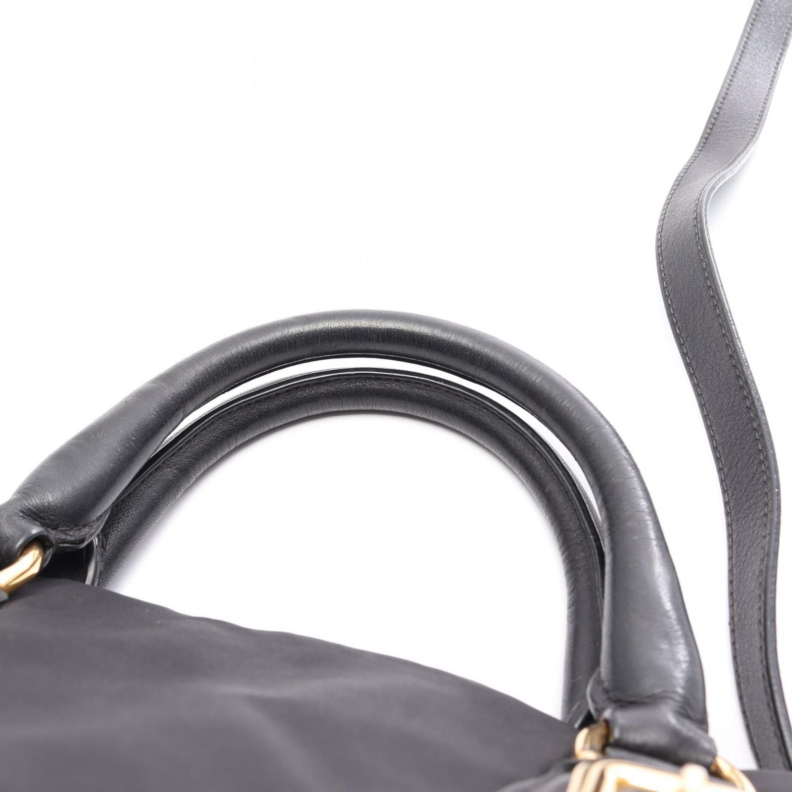 Prada Handbag Tessuto Calf Triangle Plate 2-Way Black Nylon Leather Logo — view 8