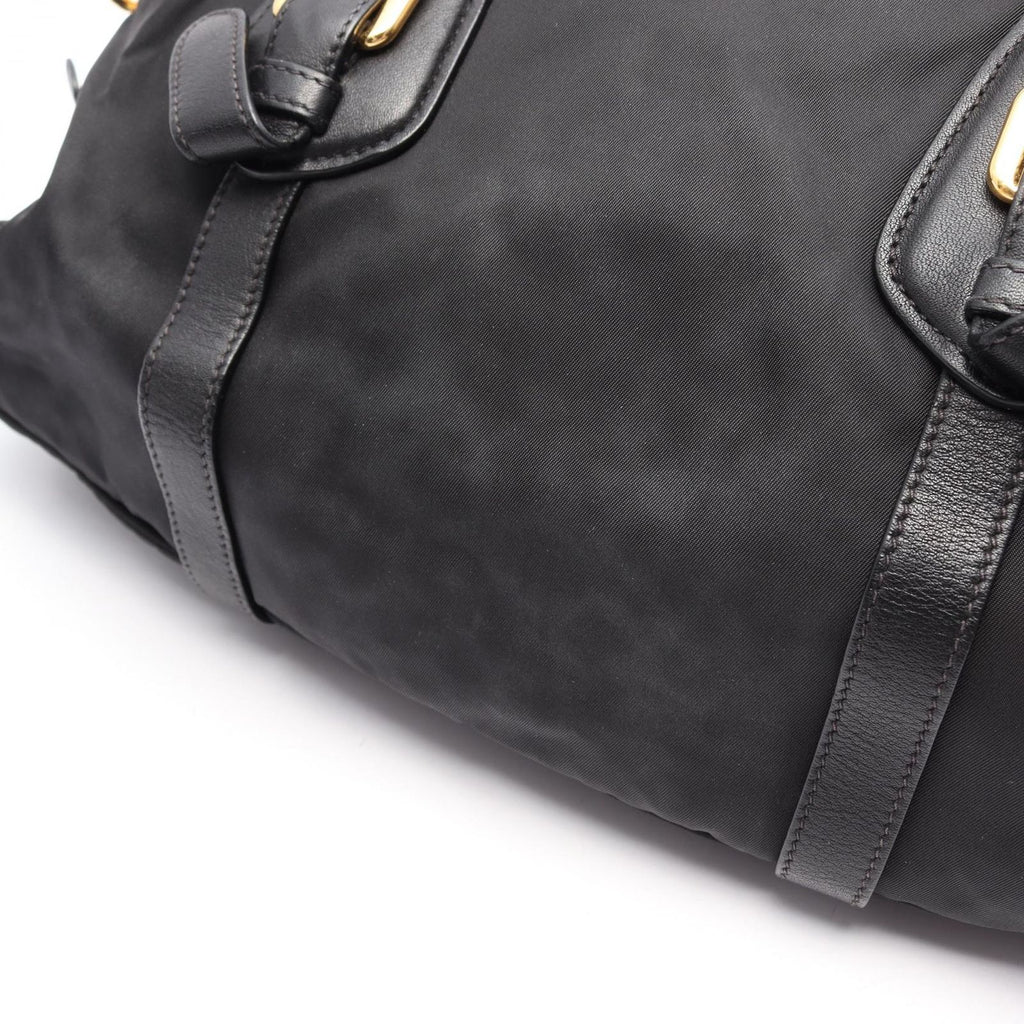 Prada Handbag Tessuto Calf Triangle Plate 2-Way Black Nylon Leather Logo — view 7