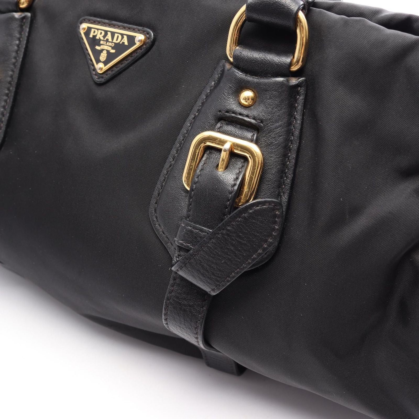Prada Handbag Tessuto Calf Triangle Plate 2-Way Black Nylon Leather Logo — view 6