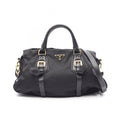 Prada Handbag Tessuto Calf Triangle Plate 2-Way Black Nylon Leather Logo