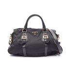 Prada Handbag Tessuto Calf Triangle Plate 2-Way Black Nylon Leather Logo