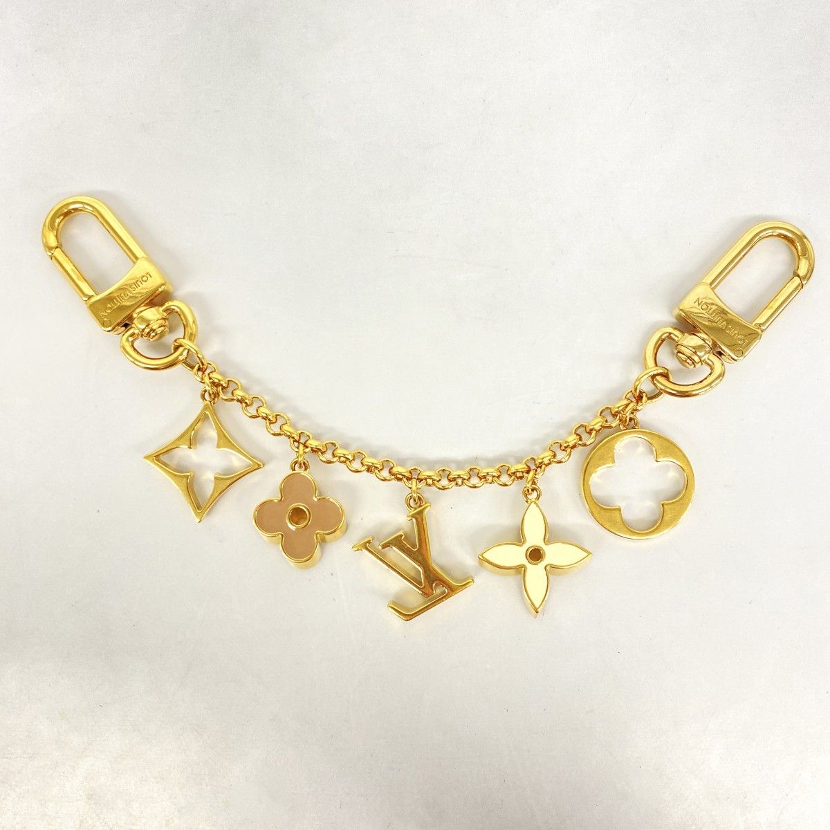 Louis Vuitton Key Holder Charm Chain Fleur de Monogram Gold Beige — view 5