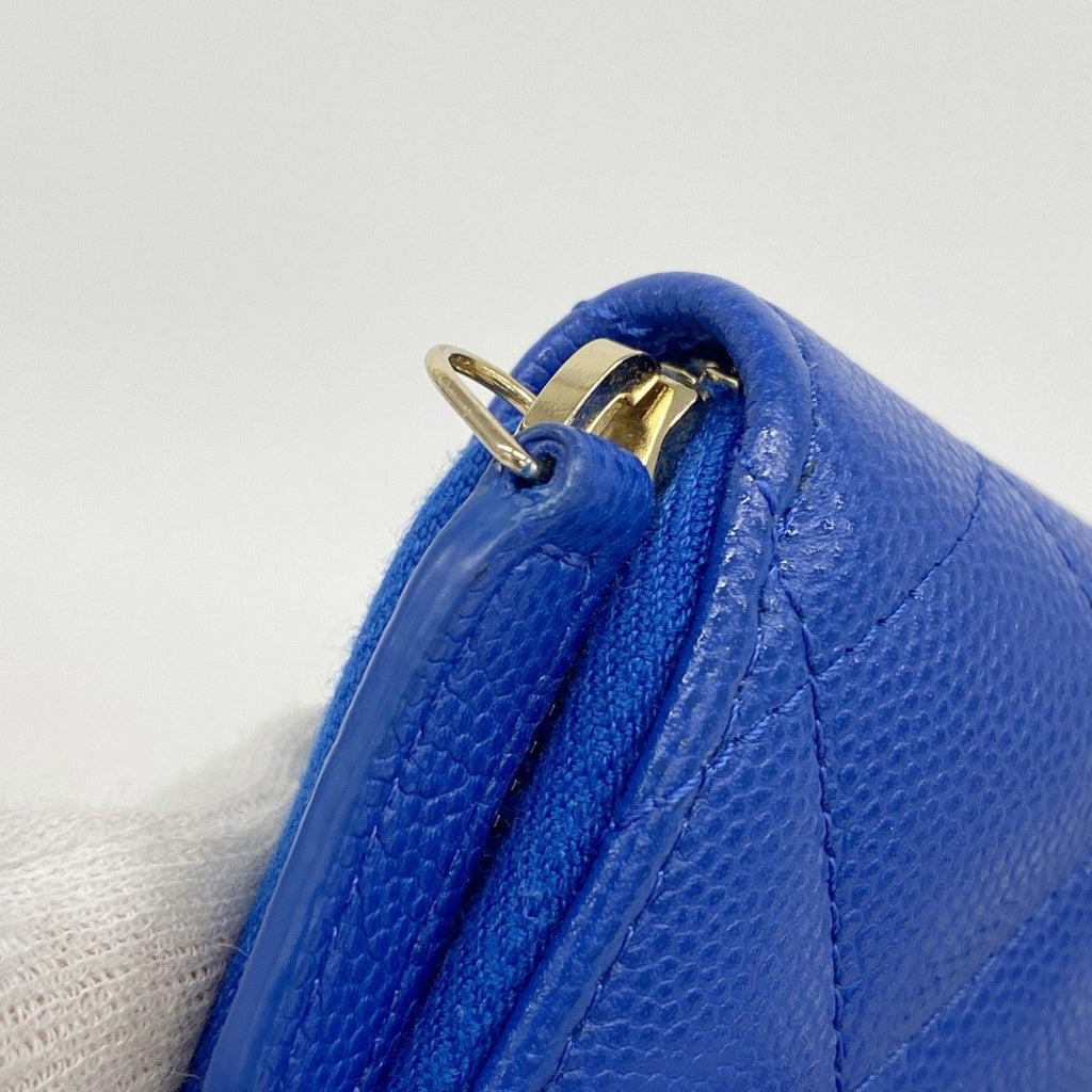 Chanel Coin Case Quilted Caviar Leather Blue Champagne Gold — view 5