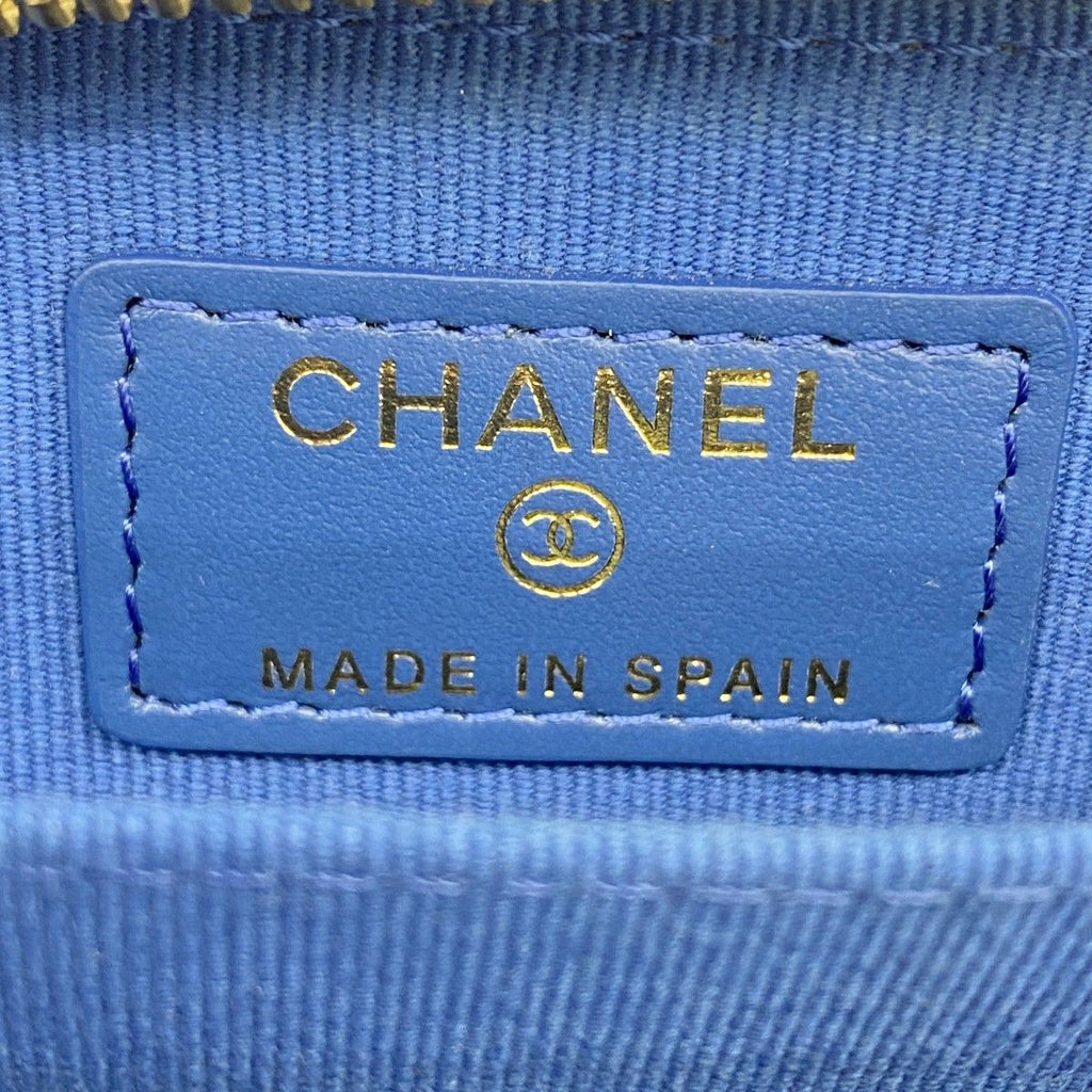 Chanel Coin Case Quilted Caviar Leather Blue Champagne Gold — view 4