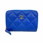 Chanel Coin Case Quilted Caviar Leather Blue Champagne Gold