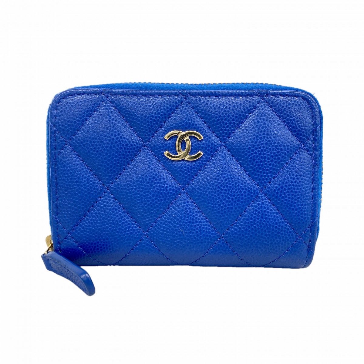 Chanel Coin Case Quilted Caviar Leather Blue Champagne Gold
