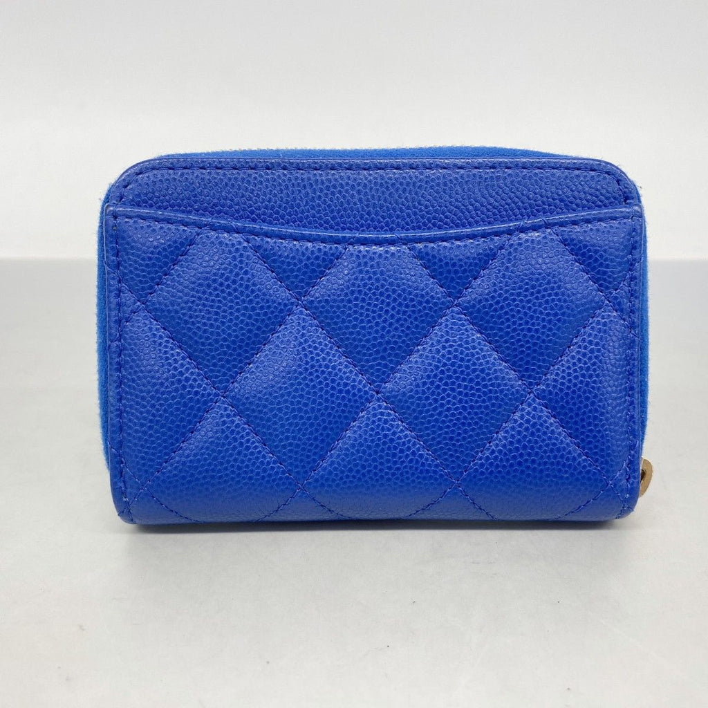 Chanel Coin Case Quilted Caviar Leather Blue Champagne Gold — view 7
