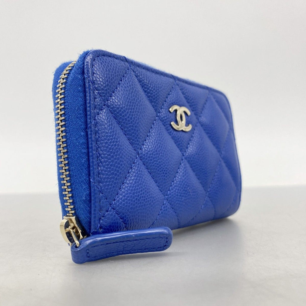 Chanel Coin Case Quilted Caviar Leather Blue Champagne Gold — view 2