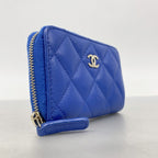 Chanel Coin Case Quilted Caviar Leather Blue Champagne Gold — view 2