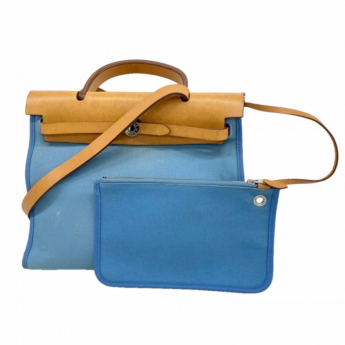 Hermes Handbag Herbag Zip PM Toile Officier Blue Silver 2-Way