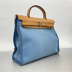 Hermes Handbag Herbag Zip PM Toile Officier Blue Silver 2-Way — view 2