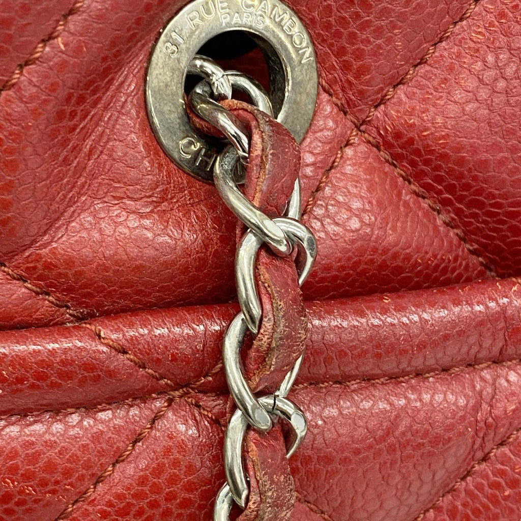 Chanel Chain Tote Quilted Caviar Leather Red Silver — view 8