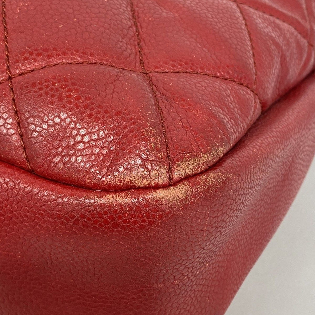 Chanel Chain Tote Quilted Caviar Leather Red Silver — view 7