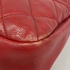 Chanel Chain Tote Quilted Caviar Leather Red Silver — view 7