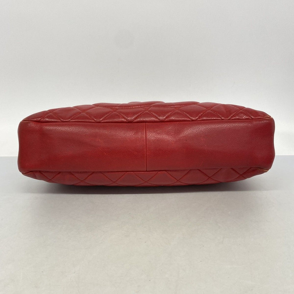Chanel Chain Tote Quilted Caviar Leather Red Silver — view 3