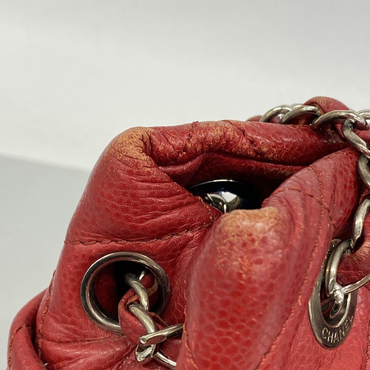 Chanel Chain Tote Quilted Caviar Leather Red Silver — view 6