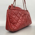 Chanel Chain Tote Quilted Caviar Leather Red Silver — view 2