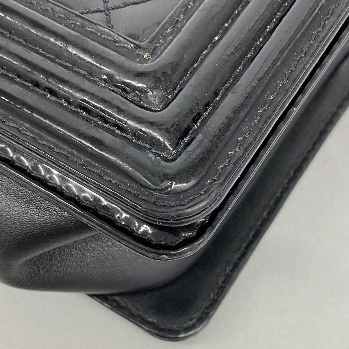 Chanel Shoulder Bag Boy Patent Leather Black Silver — view 8