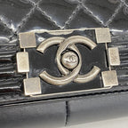 Chanel Shoulder Bag Boy Patent Leather Black Silver — view 7