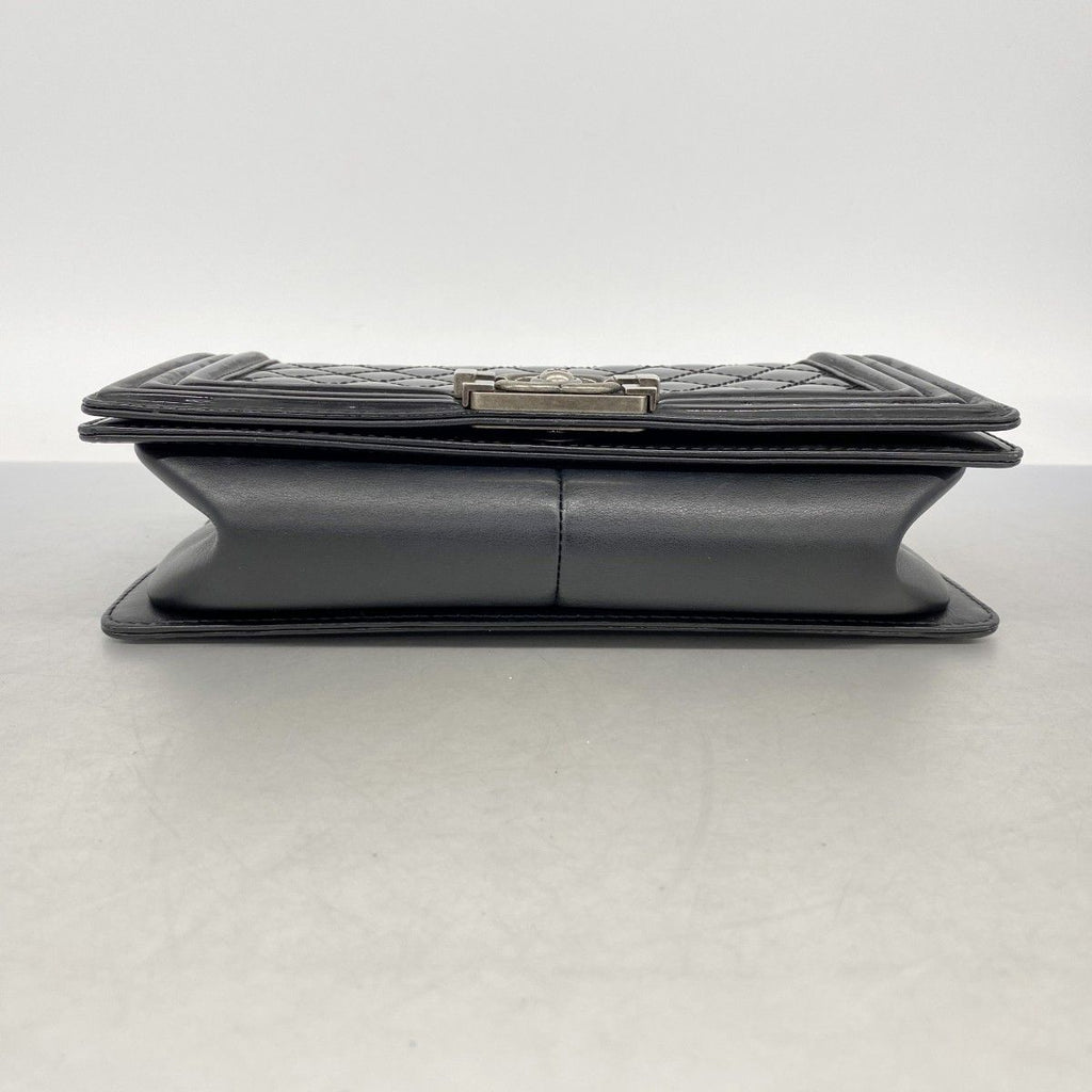 Chanel Shoulder Bag Boy Patent Leather Black Silver — view 3