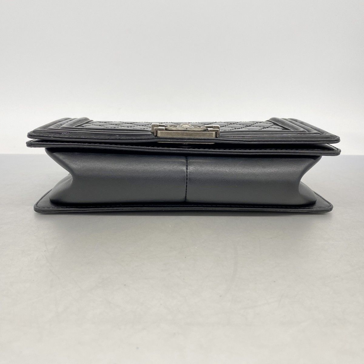 Chanel Shoulder Bag Boy Patent Leather Black Silver — view 3