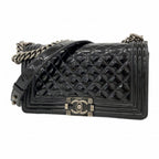 Chanel Shoulder Bag Boy Patent Leather Black Silver
