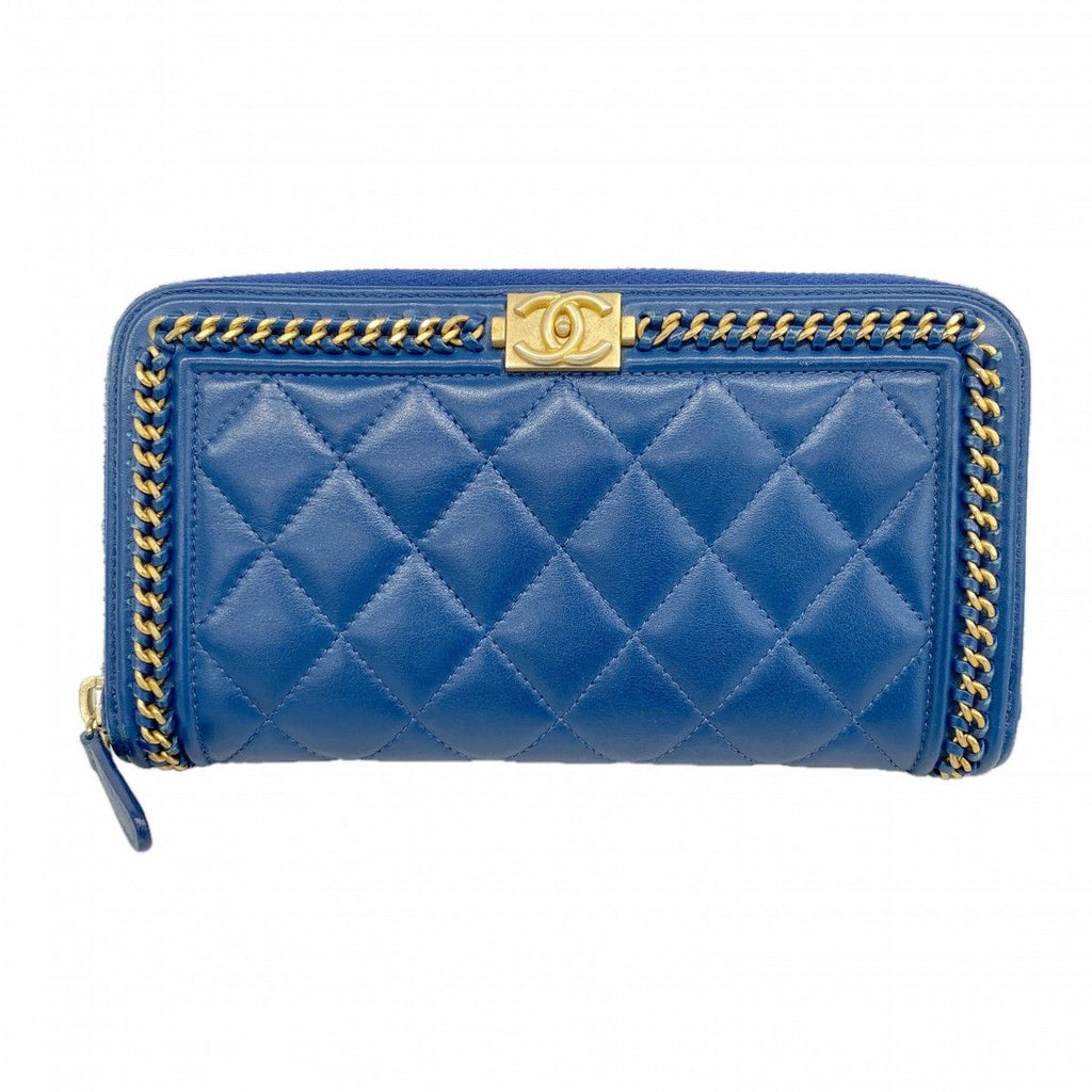 Chanel Wallet Boy Lambskin Navy Champagne Gold