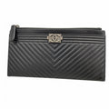 Chanel Wallet Boy Stitch Lambskin Black Silver