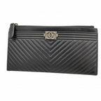 Chanel Wallet Boy Stitch Lambskin Black Silver