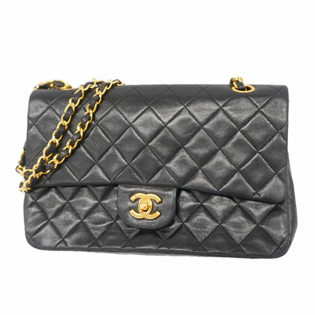 Chanel Shoulder Bag Quilted Lambskin Black Gold