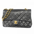 Chanel Shoulder Bag Quilted Lambskin Black Gold