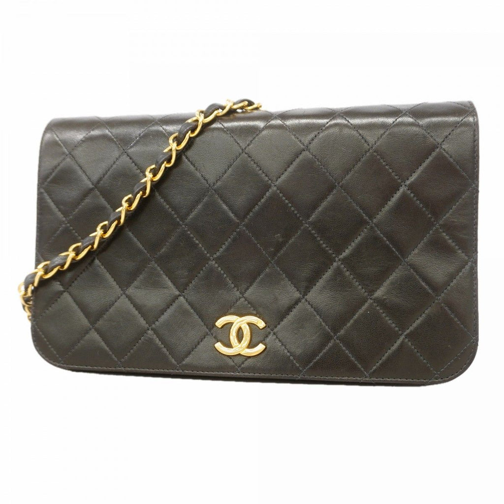 Chanel Shoulder Bag Quilted Lambskin Black Gold