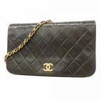 Chanel Shoulder Bag Quilted Lambskin Black Gold