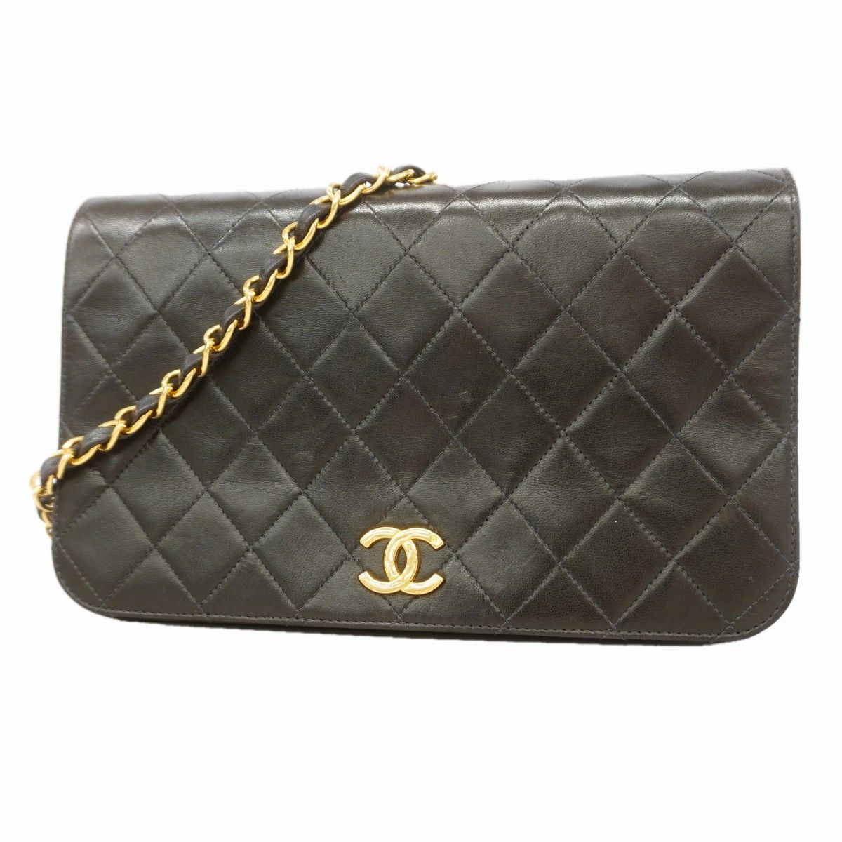 Chanel Shoulder Bag Quilted Lambskin Black Gold