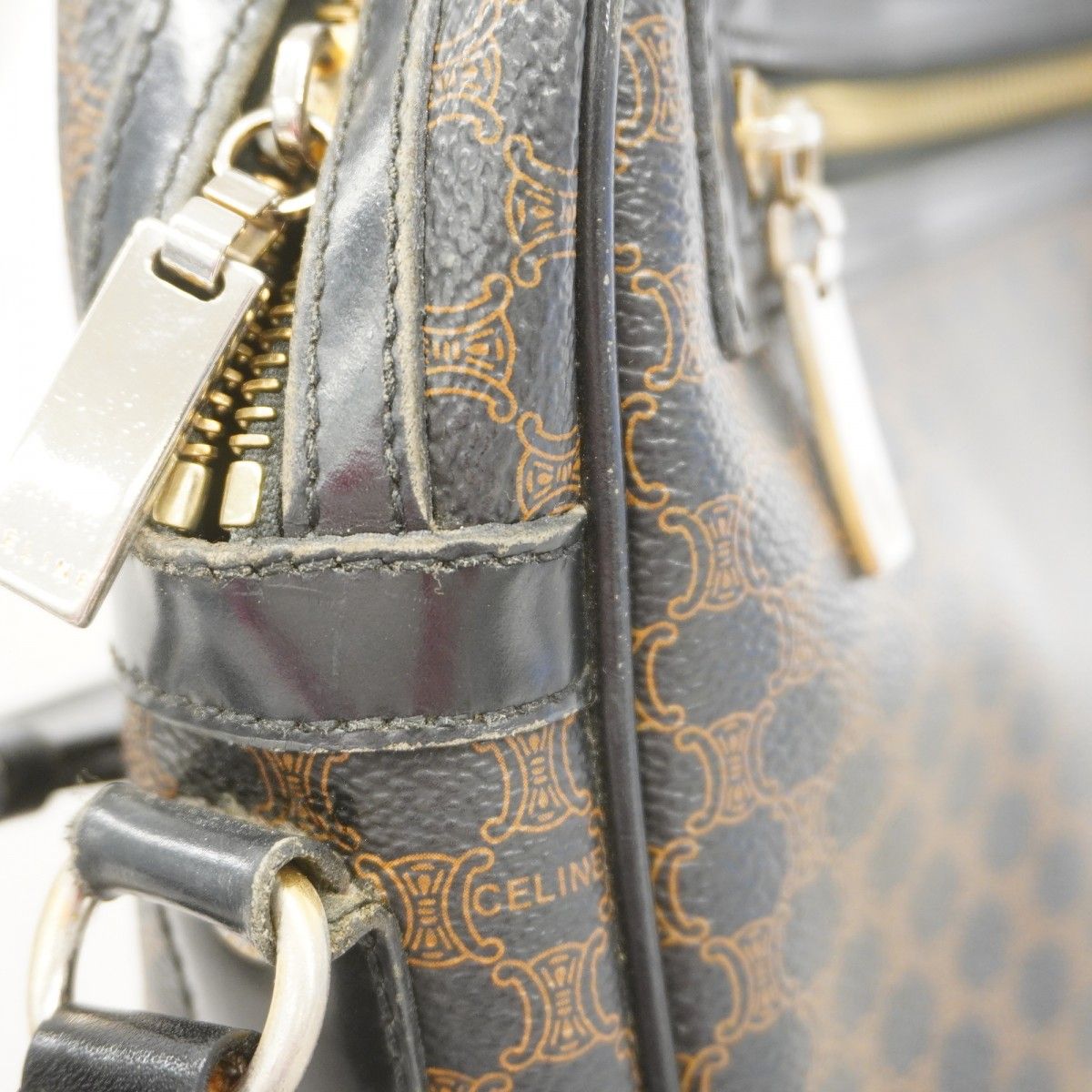 Celine Shoulder Bag Macadam Black Brown Gold — view 9