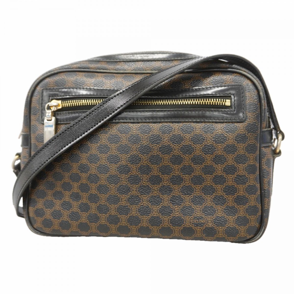 Celine Shoulder Bag Macadam Black Brown Gold
