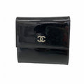 Chanel Trifold Wallet Patent Leather Black Silver